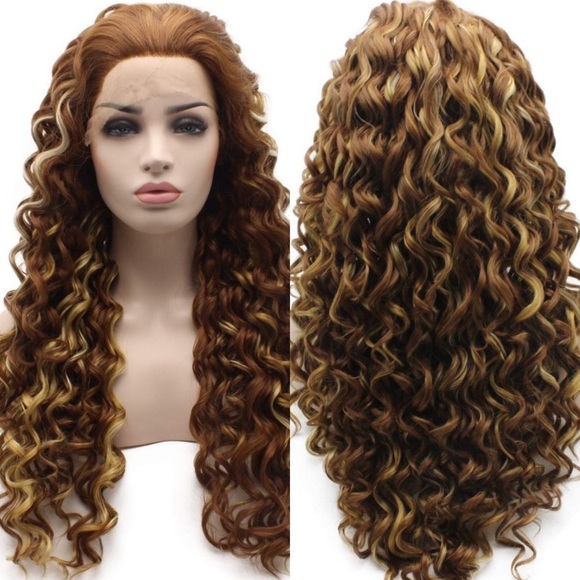 ? ?24” AUBURN HIGHLIGHTS CURLY LACE WIG ? *NWT*